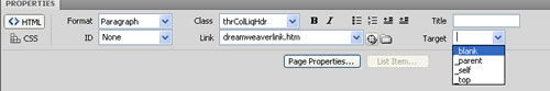 Dreamweaver Properties Panel