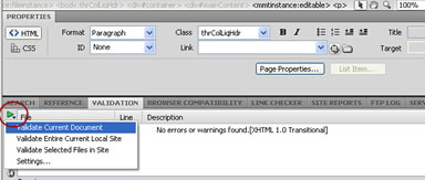 Dreamweaver Validator